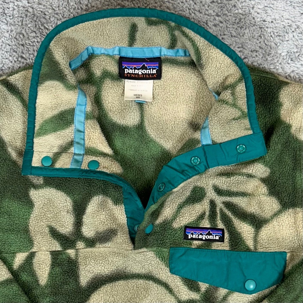 RARE Patagonia Synchilla Snap-T Fleece Spice Garden Camp Green Hibiscus Men's XS